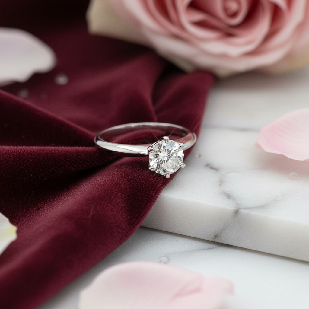 14K White Gold Lab Grown Diamond Solitaire Ring in elegant setting