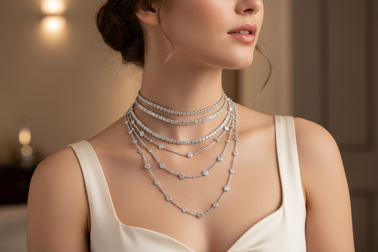 diamond tennis necklaces on beautiful girl