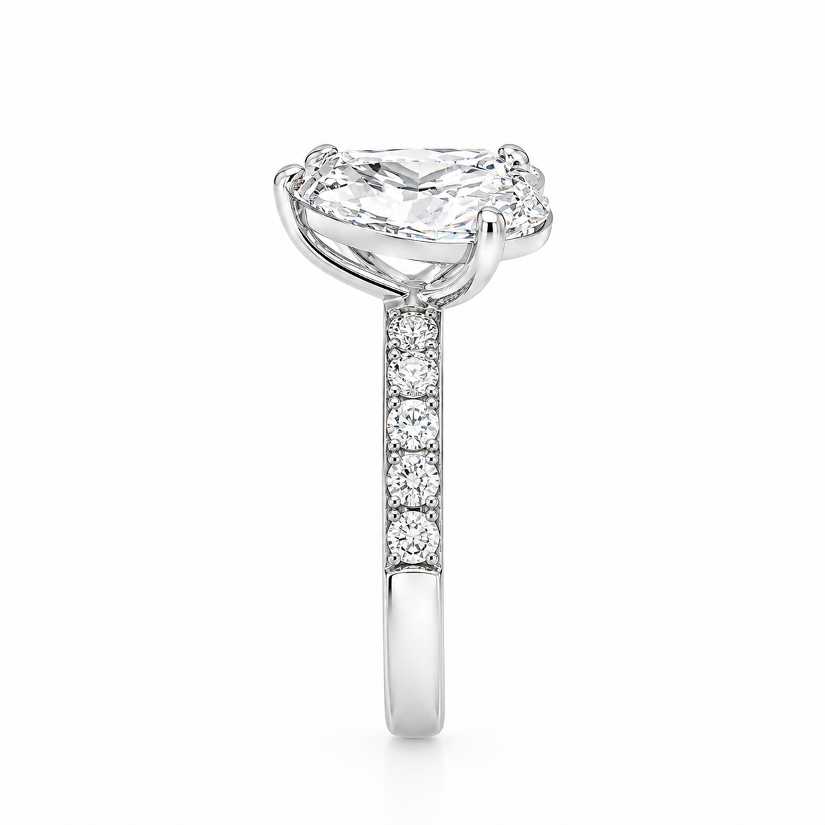 alt="side view lab grown diamond toi et moi ring 14K white gold"