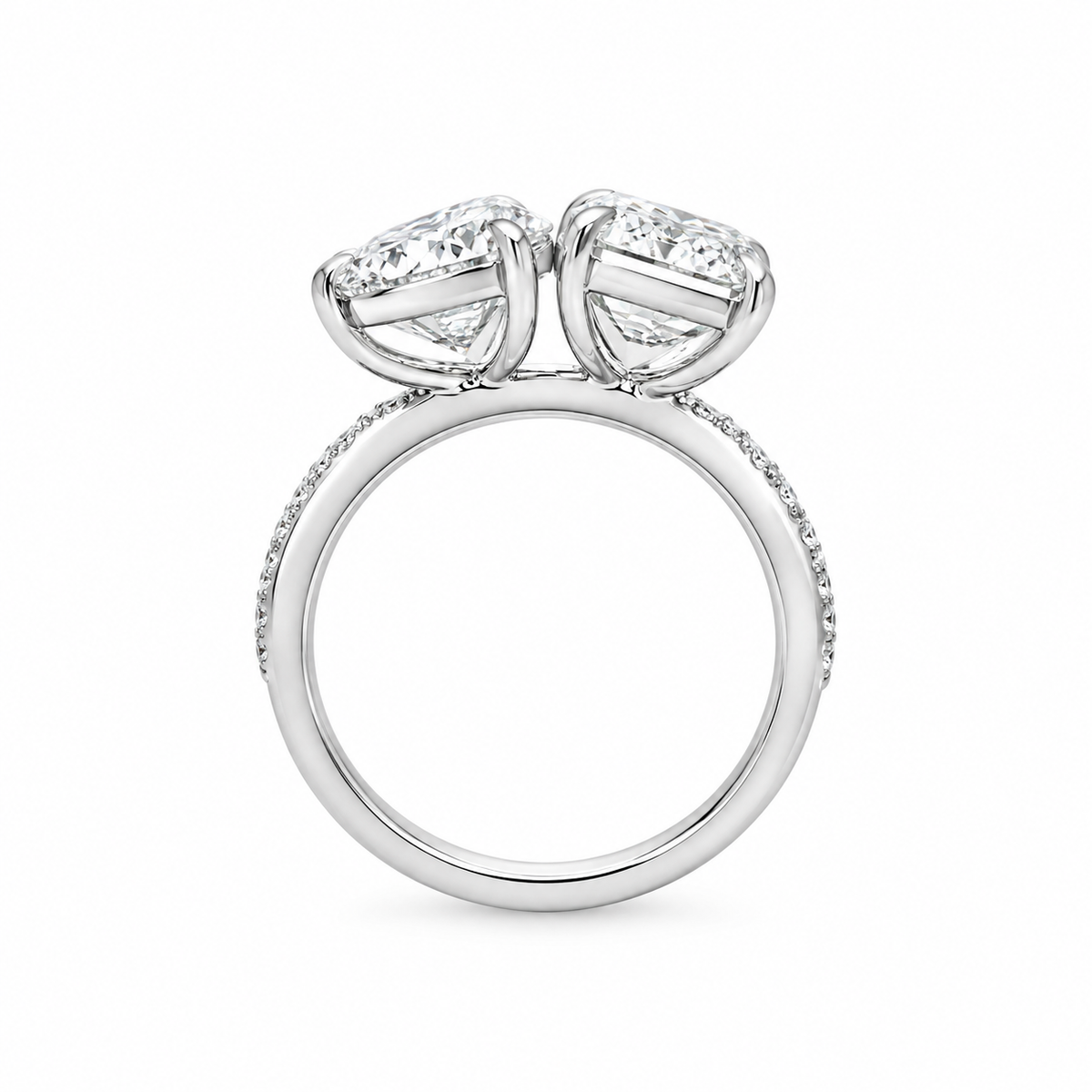 alt="profile view lab grown diamond toi et moi ring 14K white gold"