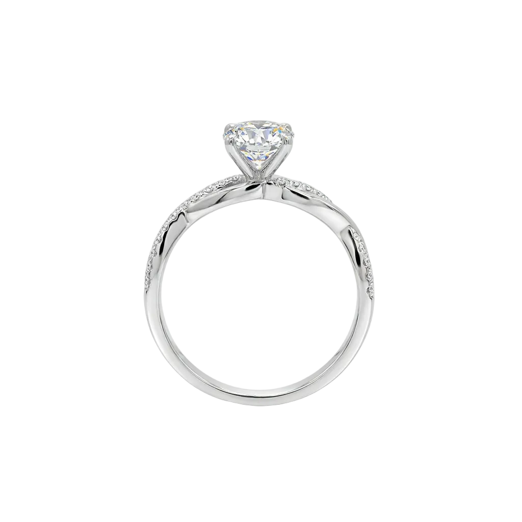 alt="standing view lab grown diamond twisted accent band ring 14k white gold”